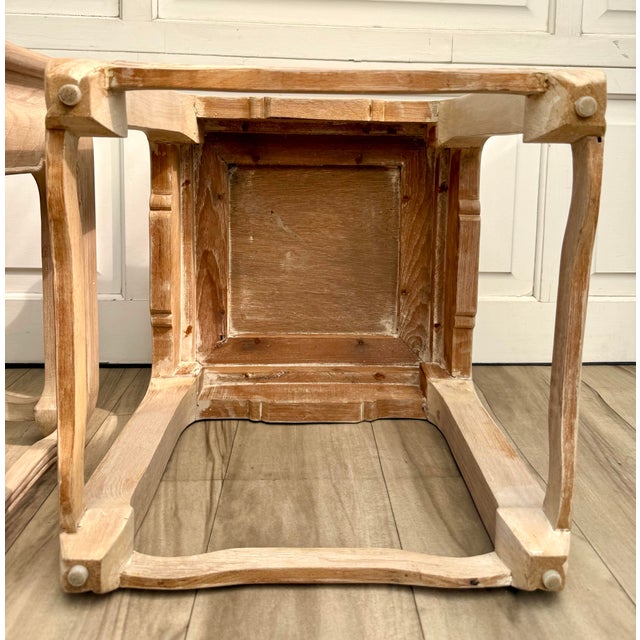 Pair of Vintage Ming-Style Solid Wood Side Tables in Bleached Whitewash Finish For Sale - Image 11 of 12
