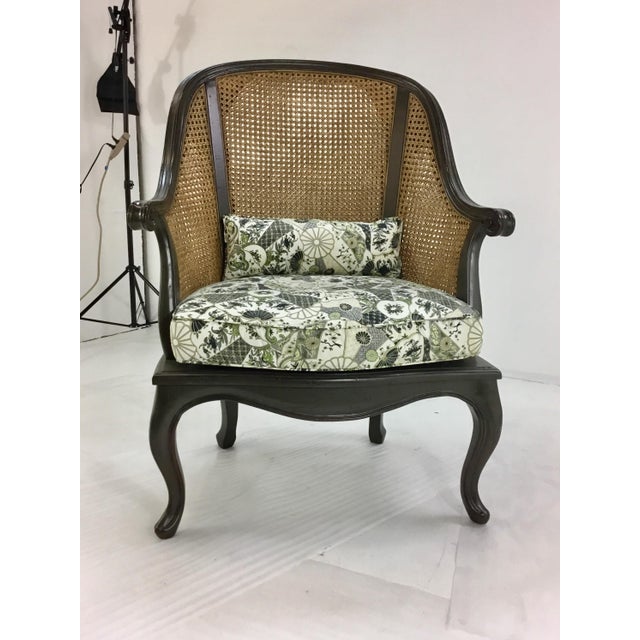 Unique traditional Currey & Co. Devonshire Chair, an opulent chocolate frame, cane back and sides, dueling black, taupe,...