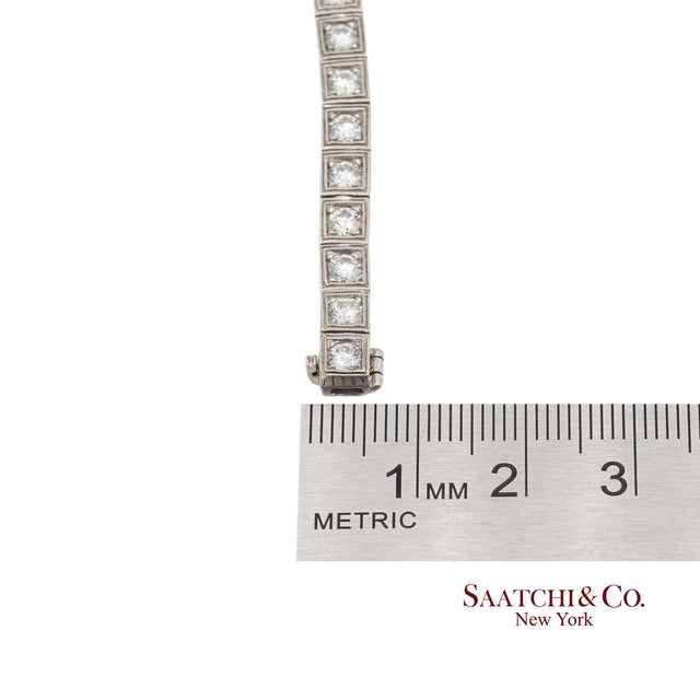 Vintage 18k 750 White Gold Natural Diamond Engraved & Milgrain Tennis Bracelet For Sale - Image 13 of 13