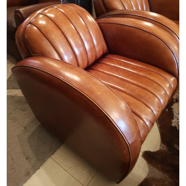 Contemporary Brown Leather Club Armchairs, 2010s, Set of 2 For Sale - Image 3 of 12