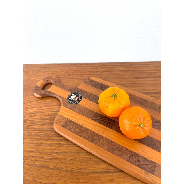 Mid-Century Modern Vintage 1960s Danish Modern Staved Teak Wood Cutting Charcuterie Board by Digsmed For Sale - Image 3 of 9
