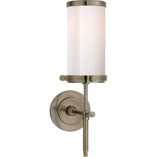 Modern Thomas O'Brien for Visual Comfort Signature Bryant Bath Sconce in Antique Nickel with White Glass For Sale - Image 3 of 4
