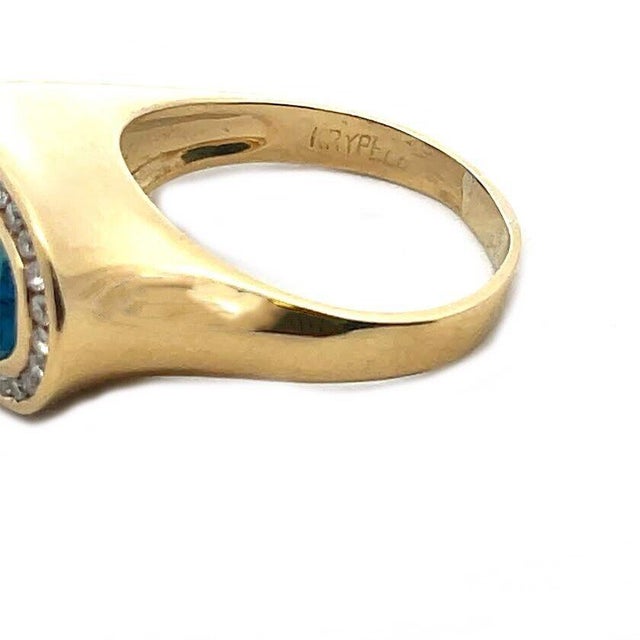 Gold Charles Krypell Horseshoe Ring Diamond Blue Topaz 18k Yellow Gold For Sale - Image 8 of 8