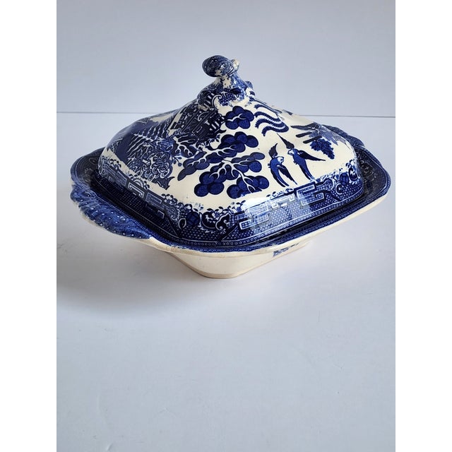 Staffordshire Antique Staffordshire Blue Willow Serving Bowl For Sale - Image 4 of 12