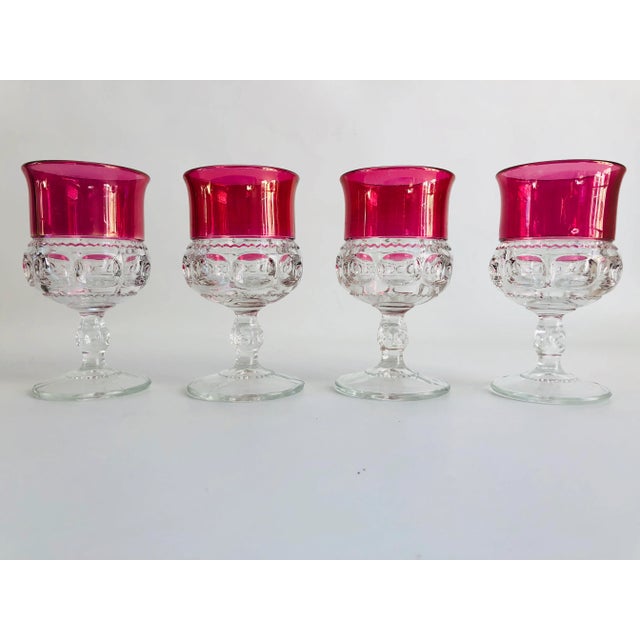 Tiffan-Franciscan Kings Crown Pink Cranberry Faceted Flashed Wine Glasses & Plate Set - Set of 16 For Sale - Image 9 of 13