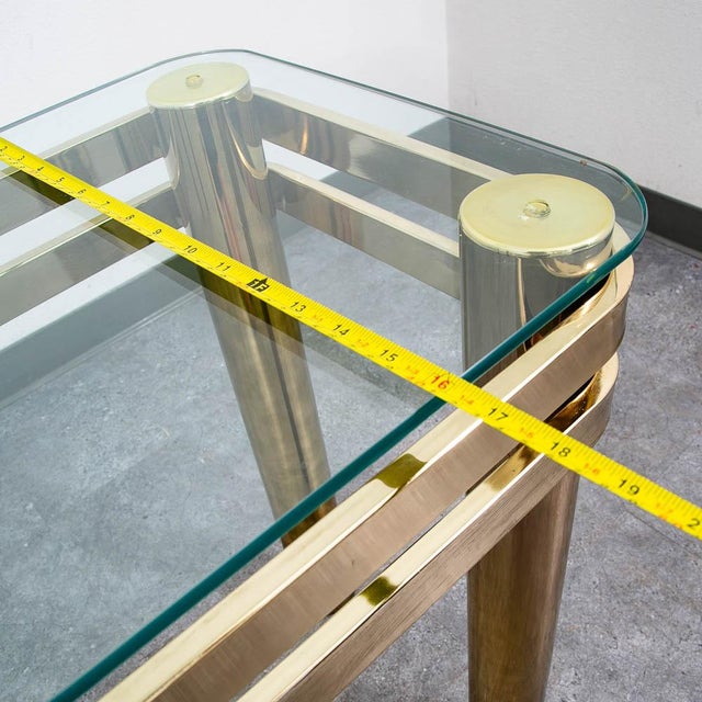 Metal Mid Century Modern Console Table Entry Sofa Metal Brass Glass Vintage Floating For Sale - Image 7 of 9