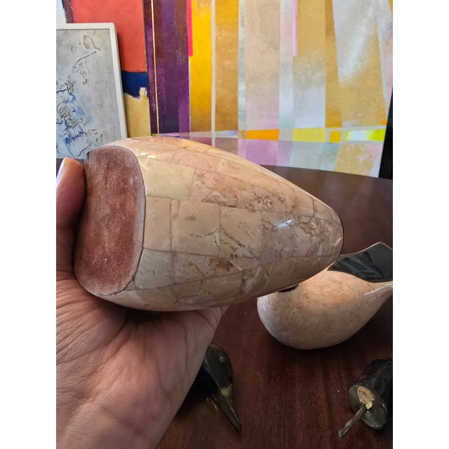 Mid-Century Modern Vintage Maitland-Smith Marble Tessellated Ducks- a Pair For Sale - Image 3 of 12
