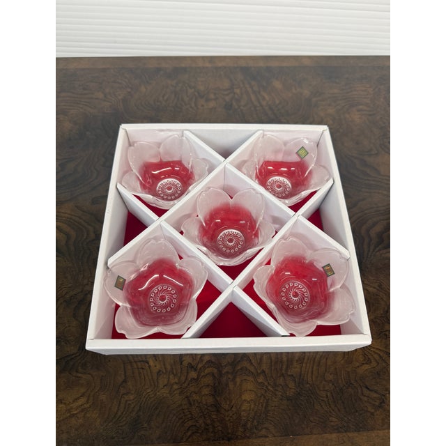 Japanese Hoya, Japan Crystal Frosted Dessert Cups in Box, Set of Five For Sale - Image 10 of 12
