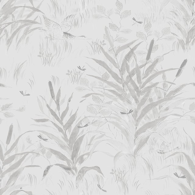 Sample - Les Roseaux Wallpaper by Paule Marrot in Gray For Sale