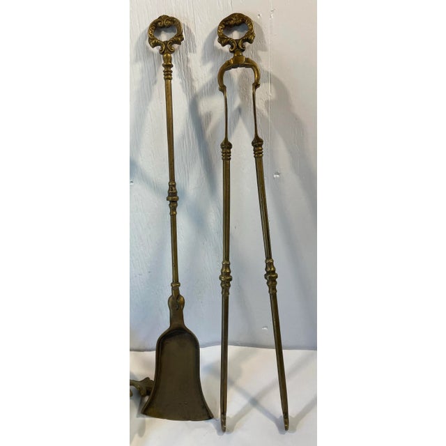 Vintage Cast Brass or Bronze Hunting Motif Fireplace Tool Set For Sale - Image 10 of 11