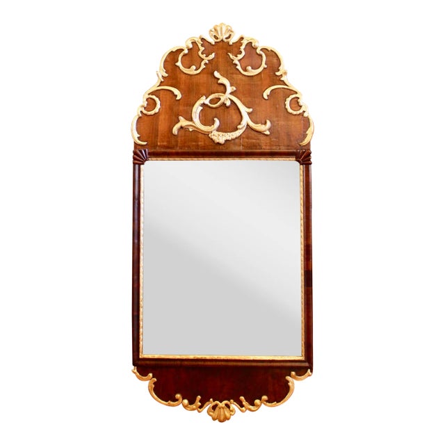 Scandinavian Rococo Walnut and Gilt Mirror For Sale