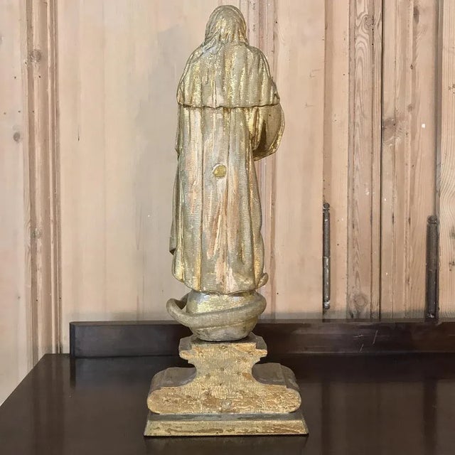 18th Century Italian Hand Carved and Painted Wood Madonna Statue For Sale - Image 9 of 11