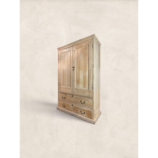 Brown Antique English Pine Wardrobe Linen Press Amoire Cupboard For Sale - Image 8 of 11