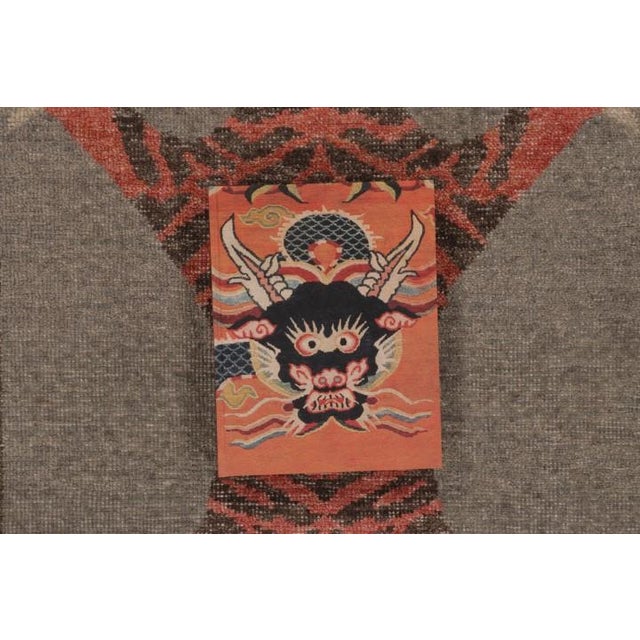 Rug & Kilim’s Distressed Tiger Runner Rug With Gray and Orange Pictorial For Sale - Image 9 of 9