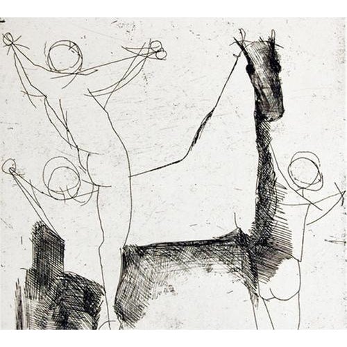 Image dimensions: 29x24.5 cm. Hand signed and numbered. Edition of 65 prints. Original title "giocolieri e cavallo". This...