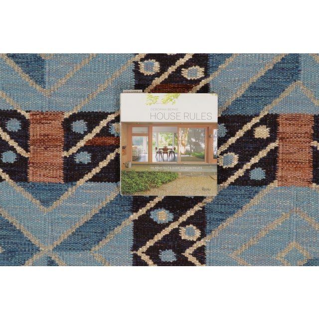 Navy Blue Contemporary Scandinavian Style Nordic Grid Wool Rug by Rug & Kilim, India For Sale - Image 8 of 10