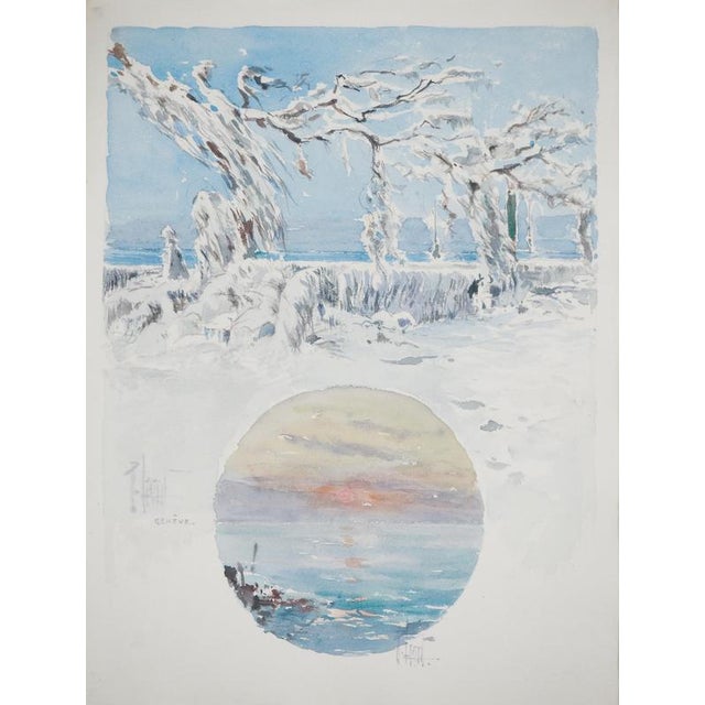 René Leverd, Snow-covered branches, Watercolor For Sale - Image 9 of 9