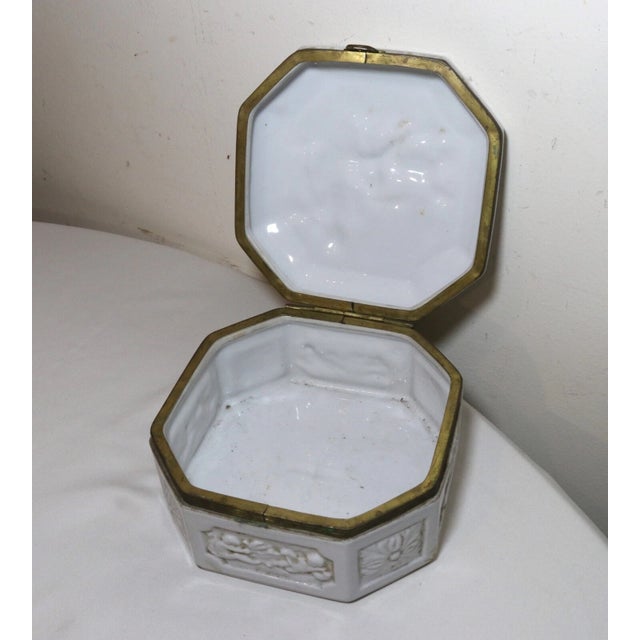 Large Antique Porcelain Figural Dresser Vanity Relief Casket Jewelry Box Jar For Sale - Image 12 of 12