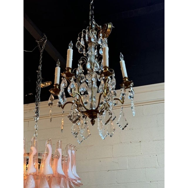 Antique Petite Bronze and Crystal Chandelier For Sale In Dallas - Image 6 of 6