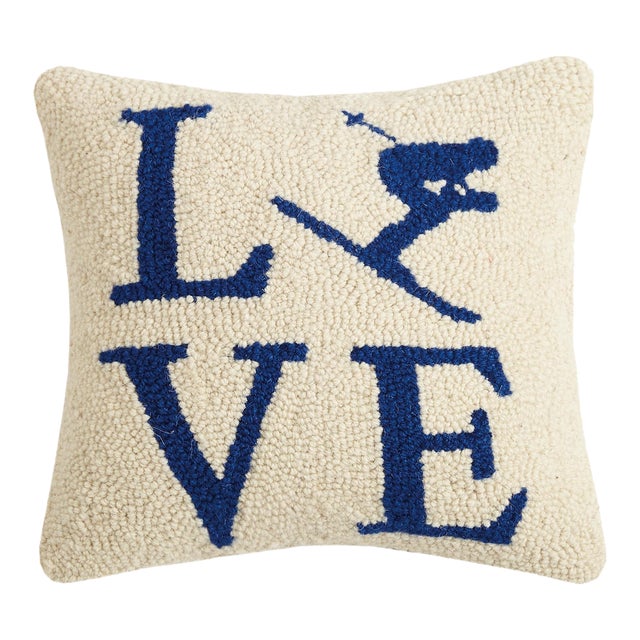 Love Ski Hook Pillow 12" x 12" For Sale