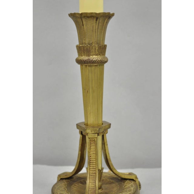 Antique French Empire Neoclassical Bronze "Torch & Arrow" Candlestick Table Lamp For Sale - Image 4 of 12