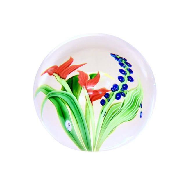 Red Orient & Flume Vintage Art Glass Flower Paperweight For Sale - Image 8 of 8