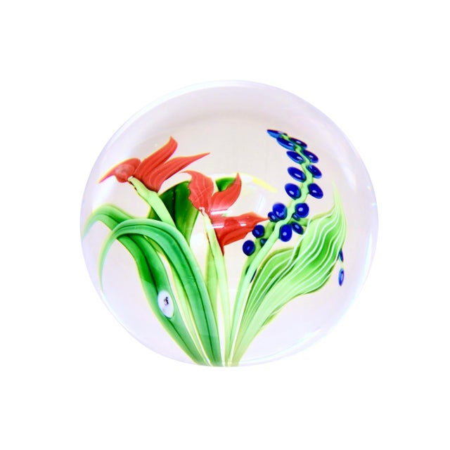 Red Orient & Flume Vintage Art Glass Flower Sphere Paperweight For Sale - Image 8 of 8