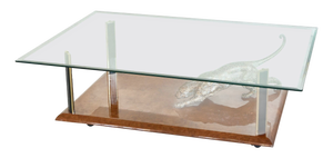 Jaguar Coffee Table in Bronze, Burl Wood and Beveled Glass from Nicola Voci, 1970s