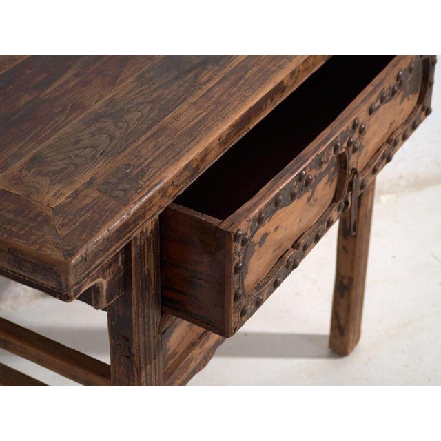 Antique Elm Console Table with Iron Hardware from Amaru For Sale - Image 6 of 11