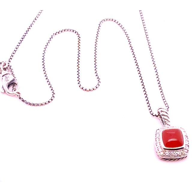 1990s 1990s David Yurman Chalcidony Diamond Necklace Size Silver Estate For Sale - Image 5 of 9