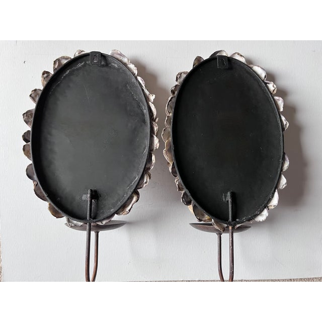 Coastal Oyster Shell & Wrought Iron Candle Sconces-a Pair For Sale - Image 3 of 8