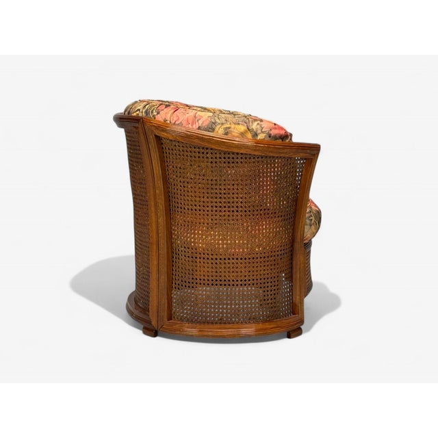 Brown Traditional, Cane, Walnut, Barrel Back Armchair, Usa, 1980s For Sale - Image 8 of 11