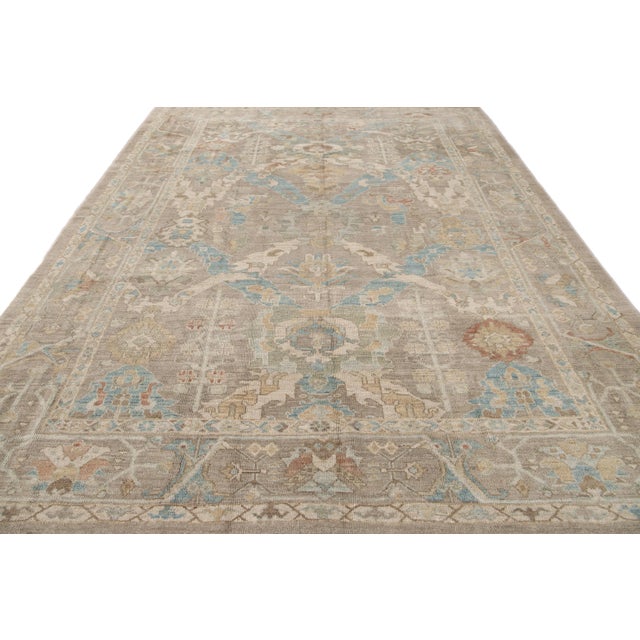 Modern Modern Beige Sultanabad Handmade Floral Wool Rug For Sale - Image 3 of 10