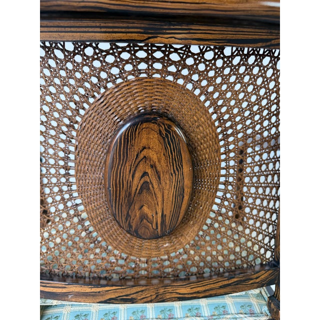 Hollywood Regency Vintage Hollywood Regency Faux Grain Painted Armchair With Cane Back & Upholstered Seat For Sale - Image 3 of 12