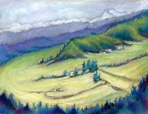 Original Pastel Landscape Painting, the Valley by Kathleen Ney