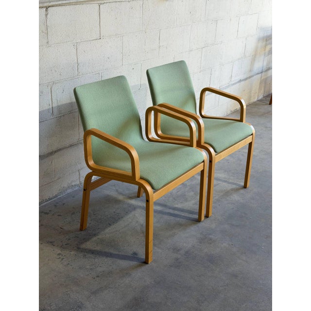 Mid 20th Century Pair of Danish Modern Bentwood Armchairs With Sage Green Upholstery For Sale - Image 4 of 8