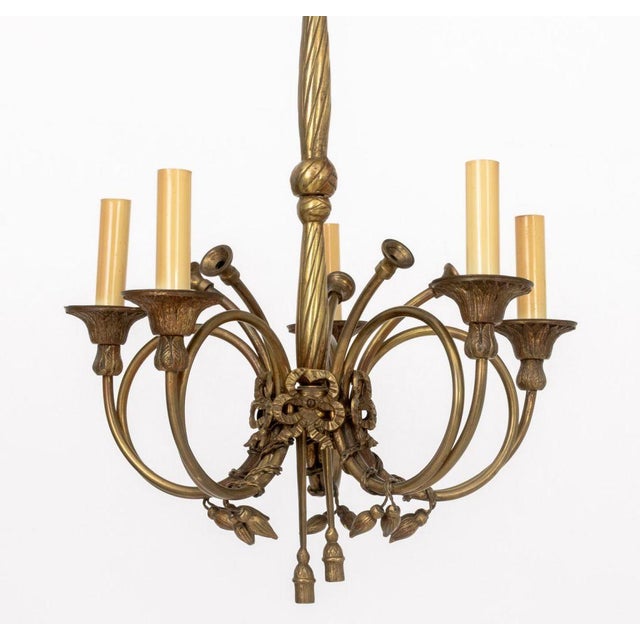 Louis XVI Style Brass Five-Branch Chandelier For Sale - Image 9 of 9