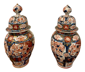 Antique Japanese Imari Lidded Vases, 1860s, Set of 2