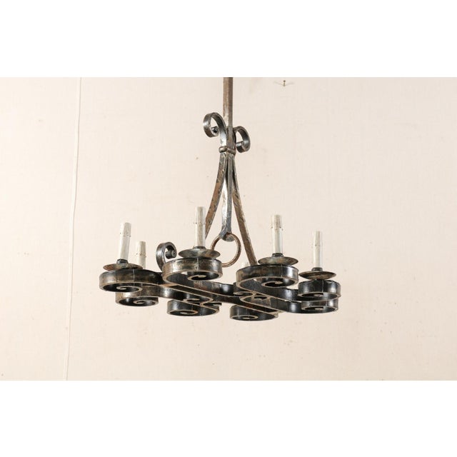 Charcoal Vintage French Iron 8-Light Chandelier For Sale - Image 8 of 12