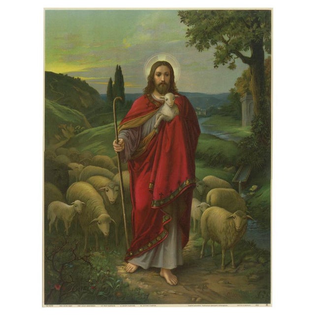 Christ the Shepherd, 1900s, Catholic Chromolithograph For Sale - Image 9 of 9