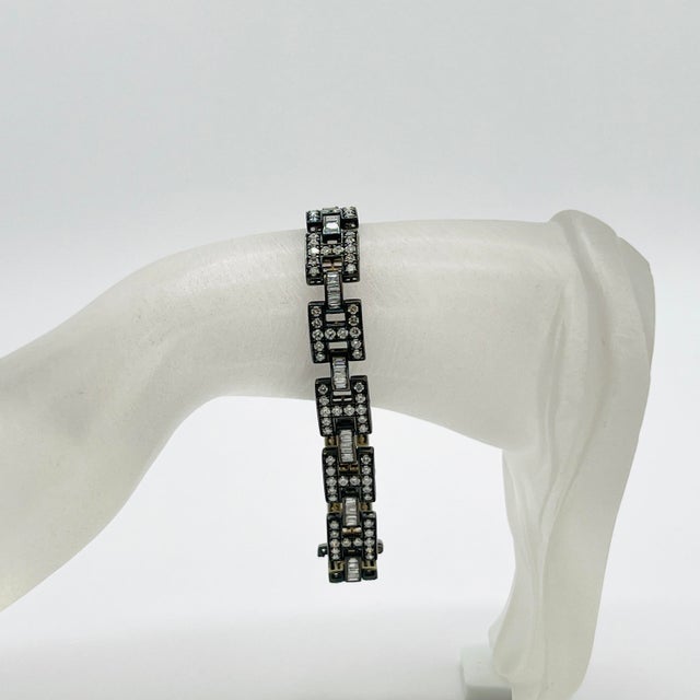 Modern White Round Diamond & Baguette Bracelet in 14k White Gold & Black Rhodium For Sale - Image 3 of 7
