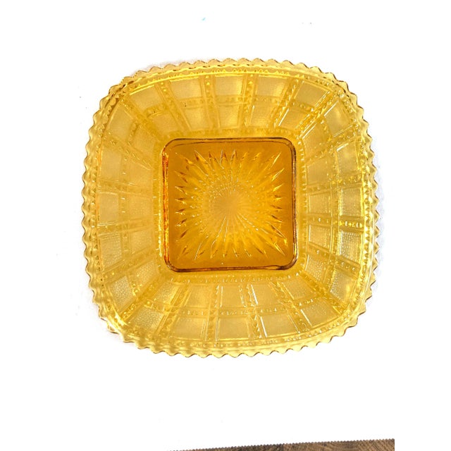 Mid-Century Modern Vintage Imperial Beaded Amber Glass Luncheon Plates Set-7 For Sale - Image 3 of 9
