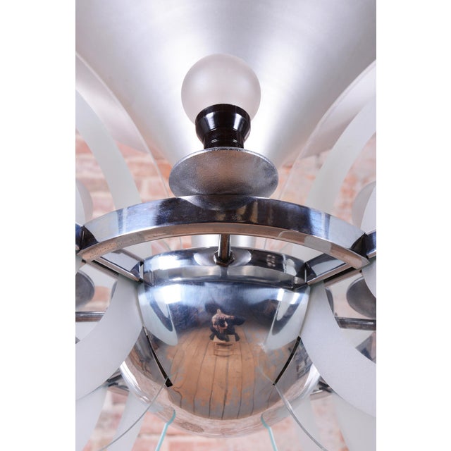 Bauhaus Chandelier in Chrome and Sandblasted Glass from F. Anýž, Czech, 1930s For Sale - Image 9 of 17