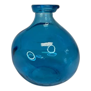 Vintage Portuguese Hand Crafted Turquoise Glass Bulb Vase.