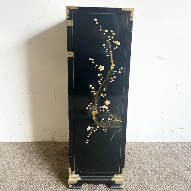 Chinese Black Lacquered Hand Painted Lingerie Chest With Gold Accents For Sale - Image 9 of 12