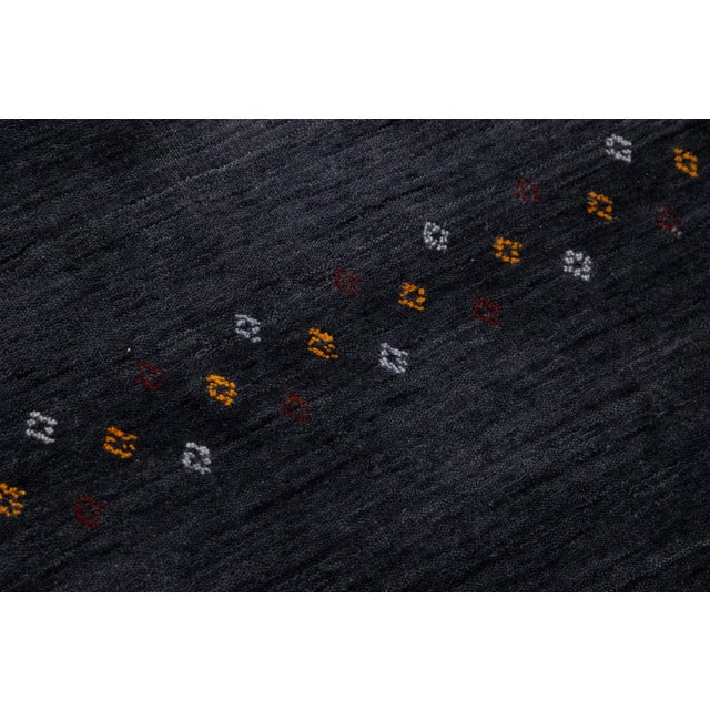 2020s Modern Gabbeh Style Handmade Charcoal Wool Rug With Minimalist Design For Sale - Image 5 of 7