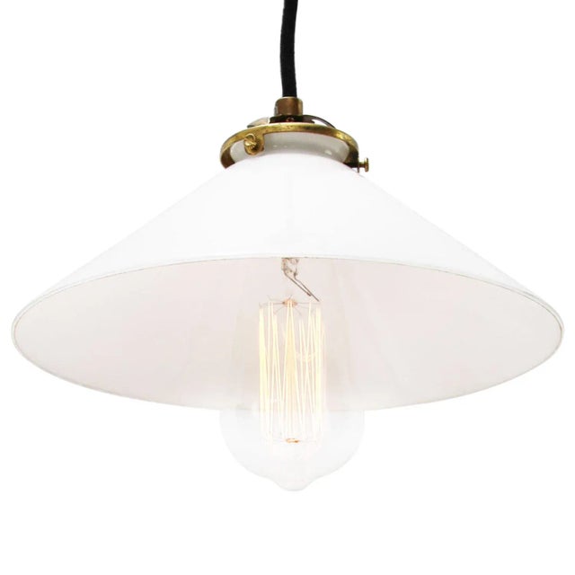 Industrial Mid-Century French Opaline Glass and Brass Pendant Lamp For Sale - Image 3 of 7