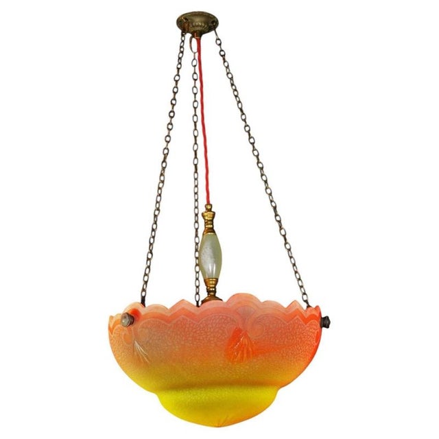 Art Deco Etched Glass Plafonnier with Bronze, Brass and Alabaster Fittings, 1930 For Sale - Image 13 of 13