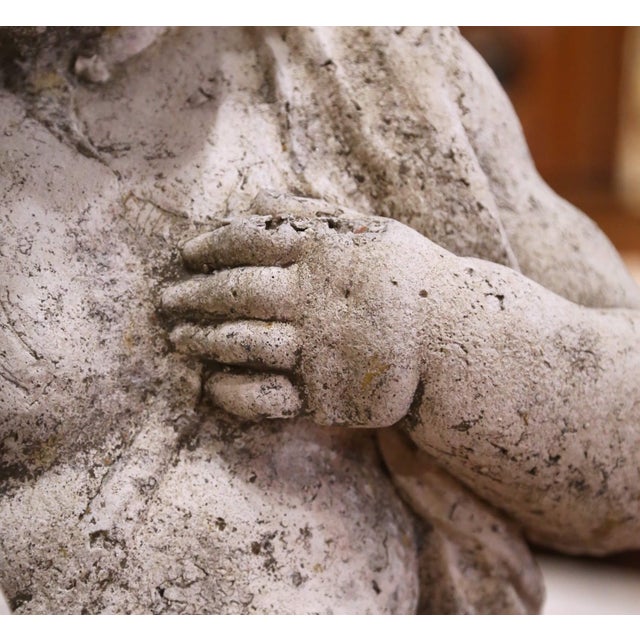 Early 20th Century French Cast Stone Cherub Garden Sculpture on Pedestal For Sale - Image 10 of 14