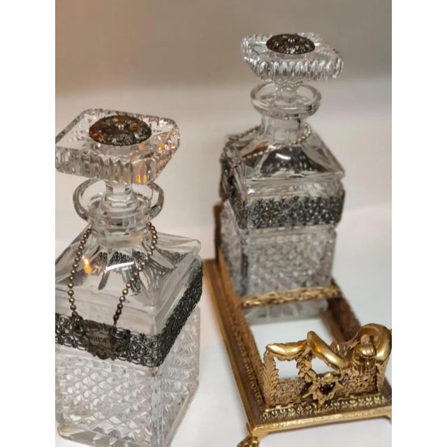 Vintage Ornate 2 Decanter Tantalus - Mid-20th Century For Sale - Image 11 of 18